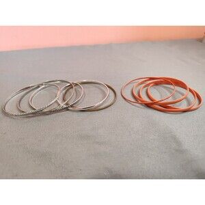 Women's Bundle of Bangle Bracelets Silver Orange